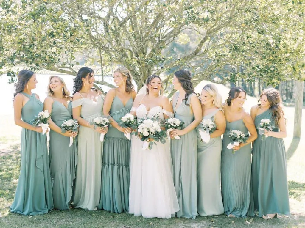 Bridesmaids and bride