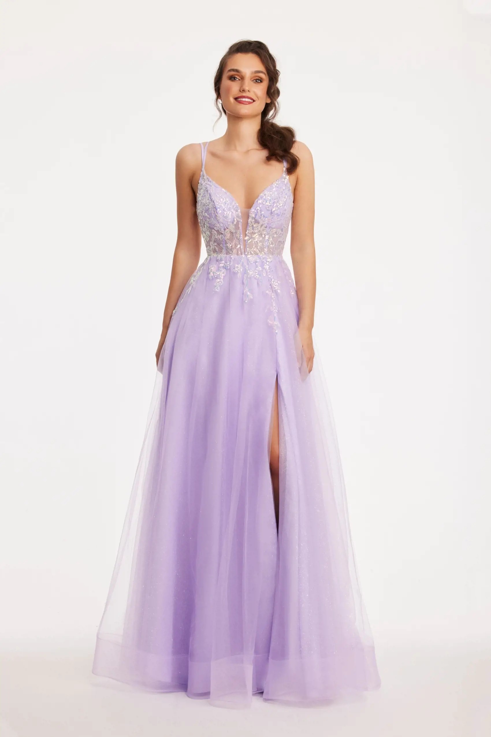 Model wearing a Angela and Alison gown